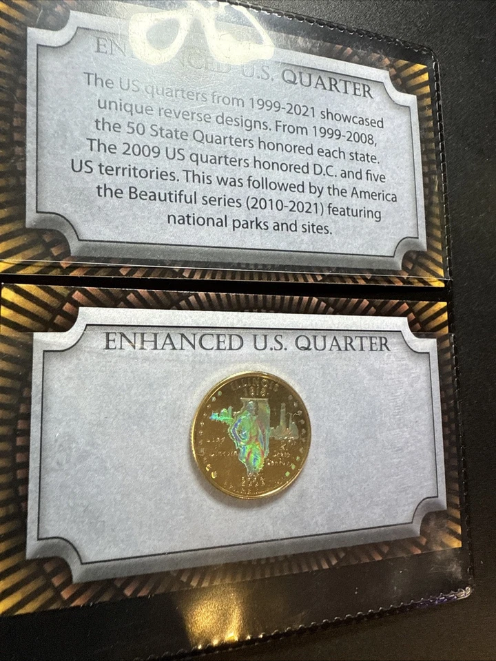 2003 Illinois Genuine U.S. Quarter Coin 24K Gold Plated Prism Hologram & Card - Image 2 of 4