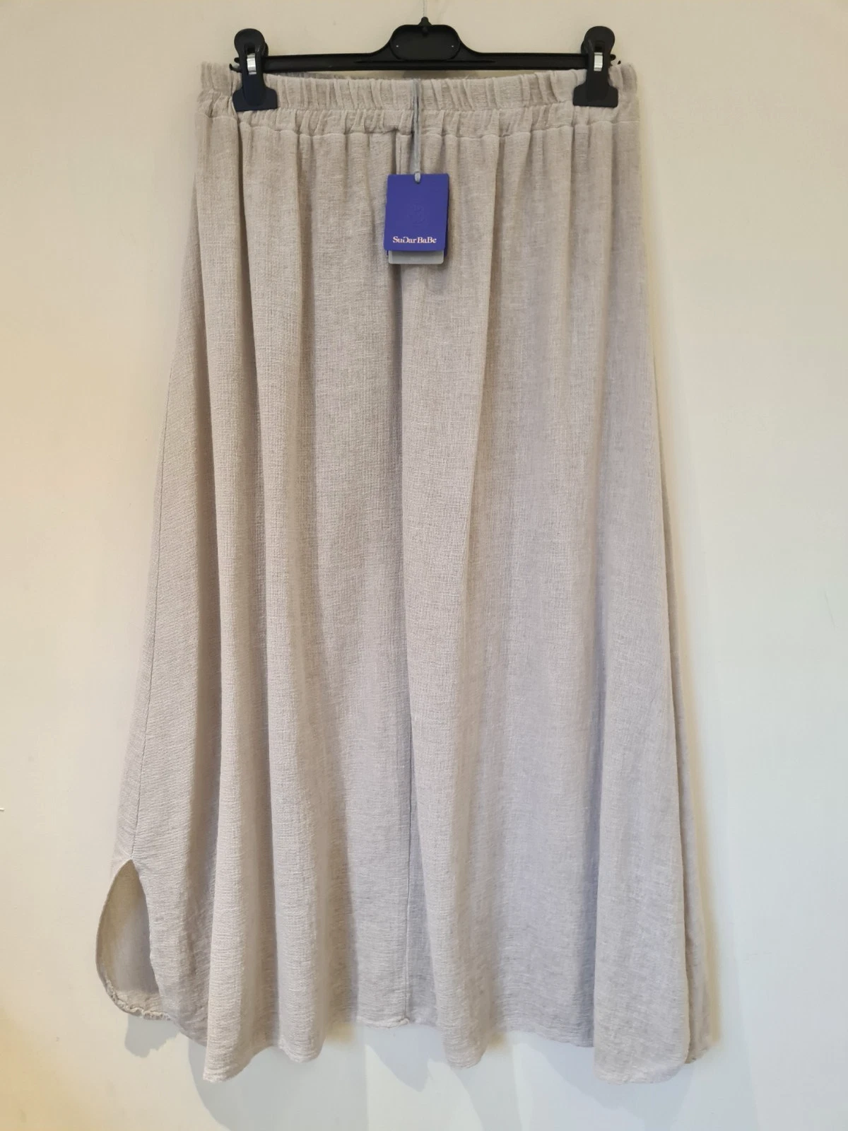 Italian Lagenlook Washed Linen Skirt One Size 10-14 Elastic Waist Side Split New