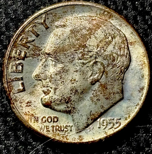 1955 D COLOR Roosevelt Dime. From Mint Set. GEM BU FB!!!