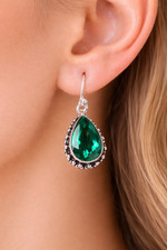 Green Emerald Gemstone 925 Sterling Silver Jewelry Dainty Earrings 1.41" For Her