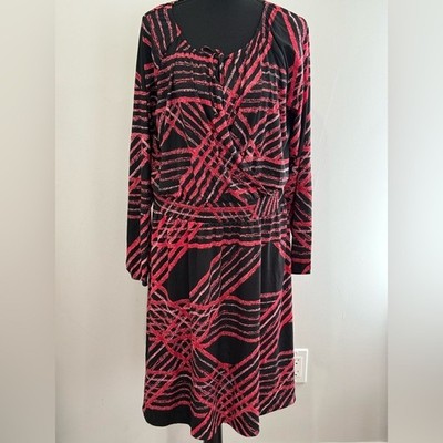New LuLaRoe XL ''Jody''Stylish Black and Pink Patterned Midi w Front Tie Dress 361