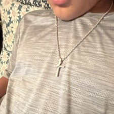 Silver Tone Metal Cross Charm Pendant Chain N...