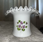 Fenton Glass Hand Painted Violets in the Snow Silvercrest Hat Vase