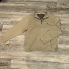 Tommy Bahama Men Brown 1/4 Zip Long Sleeve 100 Pima Cotton Pullover, XL