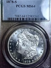 1878 s Morgan  Dollar CH BU + PCGS MS 64 BEAUTIFUL