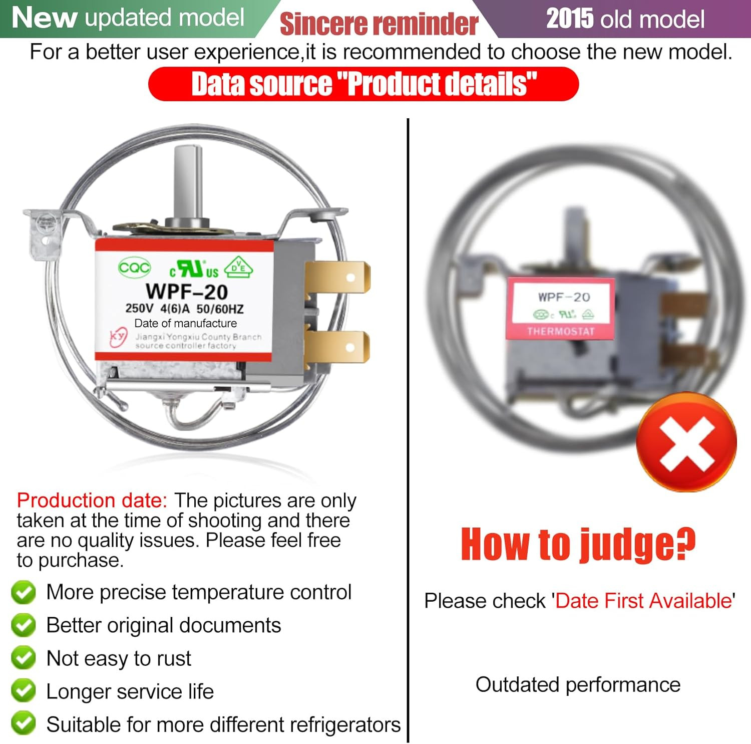 Mini Fridge Thermostat, Universal WPF-20 Freezer Thermostat Controller 2pin