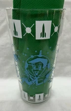 Vintage ATOMIC Space Age Blue & White SPACESHIPS Drinking Glass JETSON 5 3/4 MCM