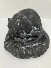 Vintage Alaska Intuit Black Soapstone Bear Souvenir Made in Alaska