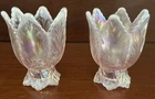 2-Fenton Pink Iridescent Opalescent Glass Tulip 2-way Votive/Taper Candle Holder