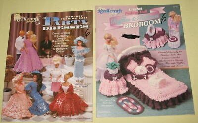 2 The Needlecraft Shop Crochet Fashion Doll Dresses & Bedroom set pattern 
