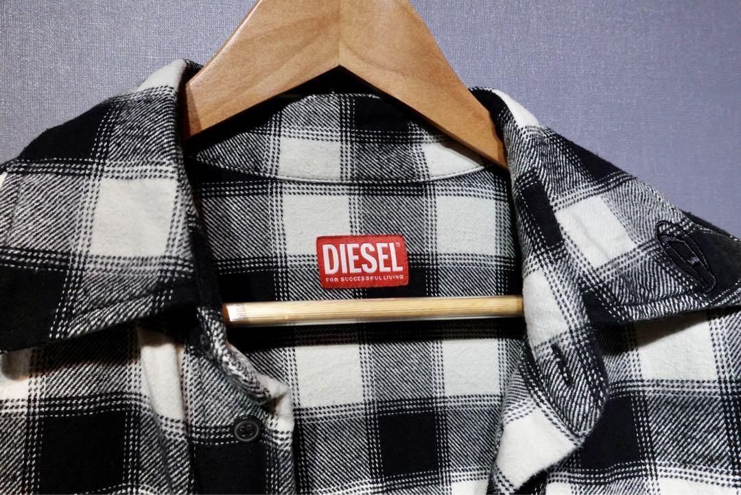 DIESEL S-LIMO-PKT Flannel Shirt Jacket XL White/Black 2023AW DIESEL S-LIMO-PKT Flannel Shirt Jacket XL White/Black 2023AW