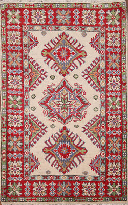 Geometric Kazak Accent Rug Handmade Art Rich Colors, Cultural Heritage 3x4 ft