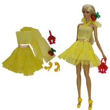 Yellow Fashion Doll Outfit For 11.5" 1/6 Clothes Set Accessories Skirt Shoes Bag
