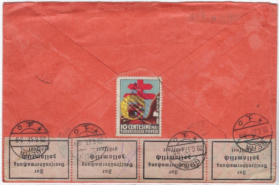 Italy 1937 two registered covers Livorno to Germany, TB labels, German Customs eBay