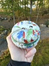 Antique Porcelain Incense Container, Japanese Women in Kimono