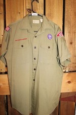 Boy Scouts vintage Men's Adult Shirt 15.5 Short Sleeve Sewn on ptch Green