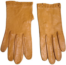 Vintage Size S 6.5 Brown Leather Gloves 7.5" Long Weave Wrist