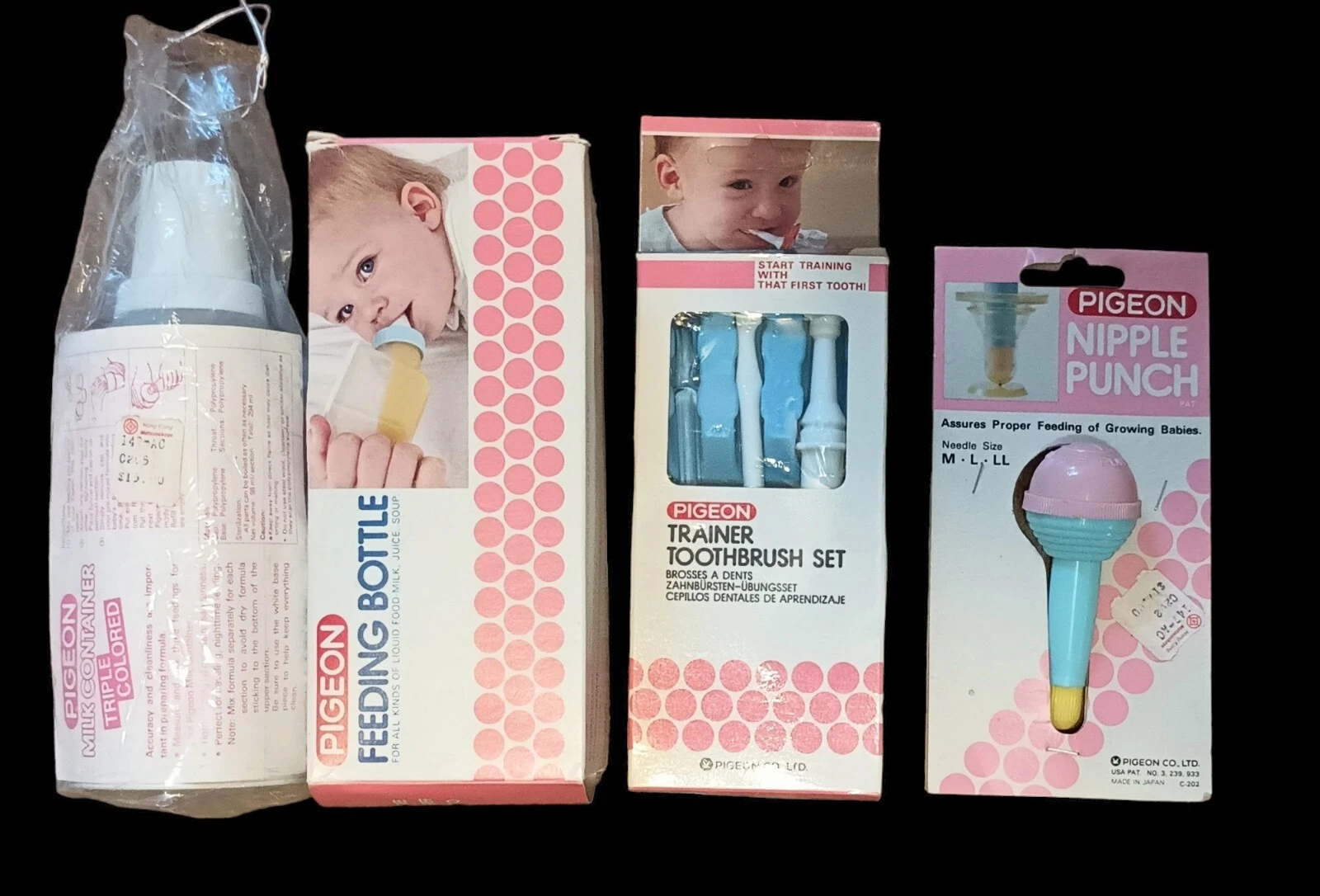 Japan Pigeon Milk Vintage Baby Lot Nipple Punch Toothbrush Milk Container Bottle