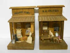 Country General Store & R.R. Station Bookends Wall Hangers Decor Wood Vintage
