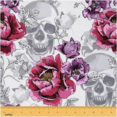 Gothic Rose Sugar Skull Fabric: Waterproof Outdoor Yardage