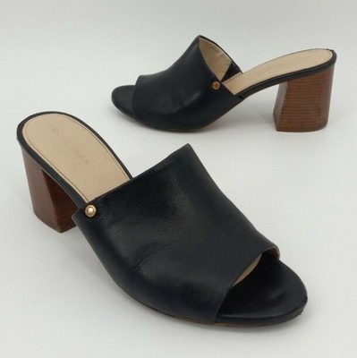 Cole Haan Daina Stacked Chunky Heel Mules Open Toes Leather Casual - Main Image