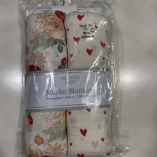 Modern Baby Muslin Blankets Prewashed 2 Pack 100 Cotton 40  x 36 Floral Gaz