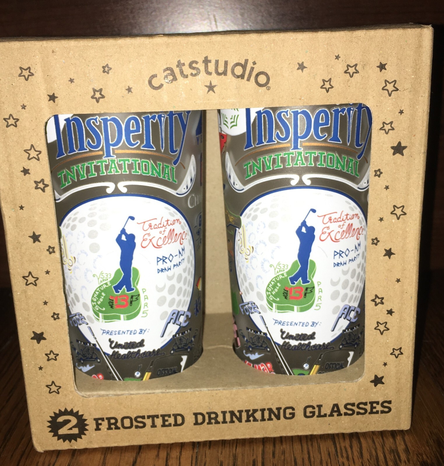 Catstudio Frosted Drinking Glasses Insperity Golf Ball NEW