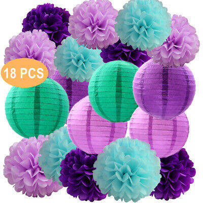 Mermaid Birthday Party Kit Teal Pink Purple Tissue Paper Pompom Paper Lanterns Latex Balloons for Bridal Baby Shower Decoration