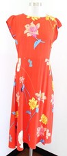 Ann Taylor Loft Lily Tropical Floral Print Cap Sleeve Midi Dress Size 2 Red