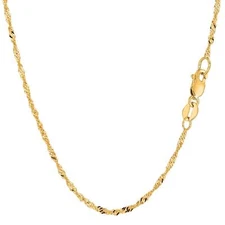10k Yellow Real Gold Singapore Chain Necklace, 1.7mm, 30"