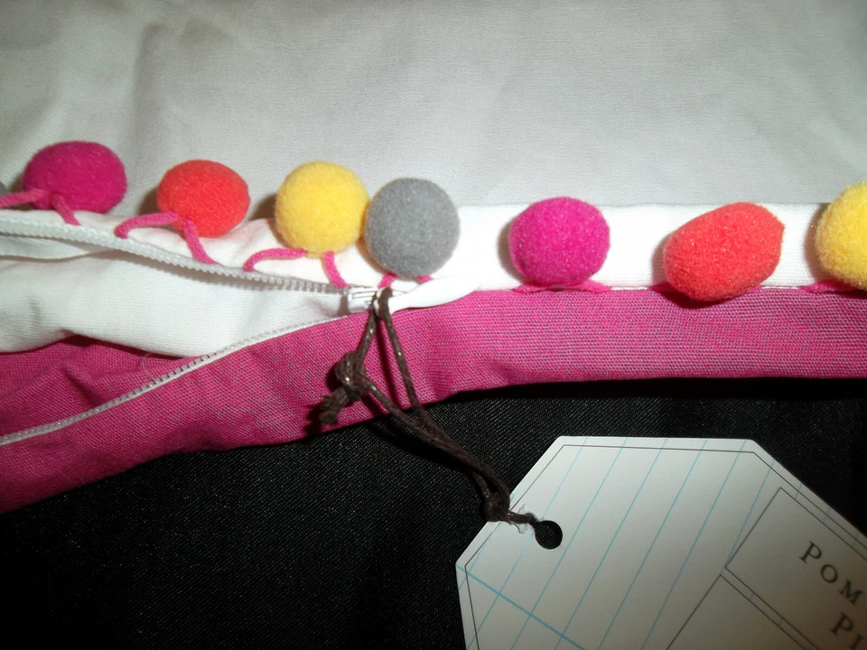 Pottery Barn Dorm Pom Pom Monogram 'GA' Pillow Cover 16" Pink Cream Blue Yellow - Image 4 of 4