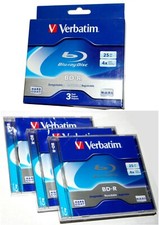 Verbatim BD-R Blu-Ray 1.2 Recordable Disc 4x 25GB 3 Pack in Jewel Case 3 Discs