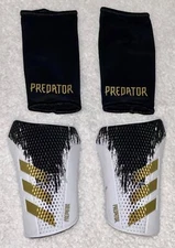 ADIDAS Predator 20 White Black Gold Soccer Shin Guards Adult Sz M Fits 5'3"-5'9"