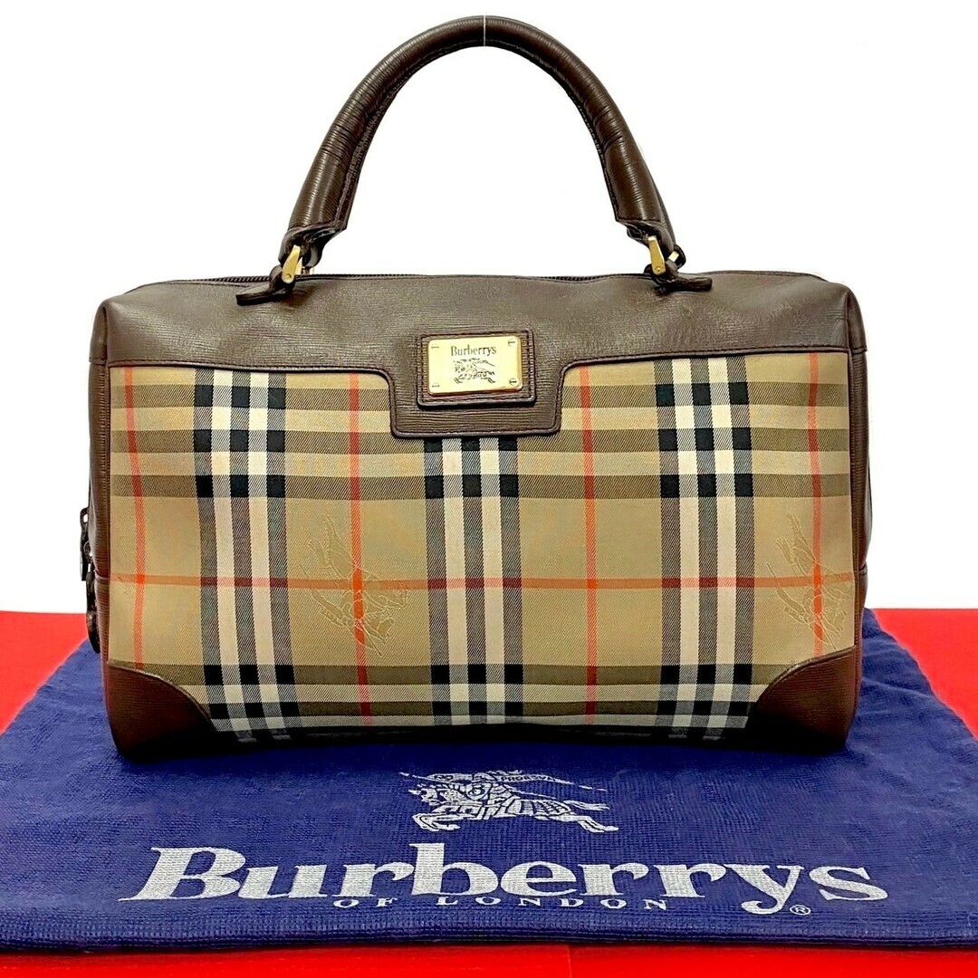 BURBERRY Orchard Horse Ferry Nova Check 2way Shoulder Handbag Cross body Beige red