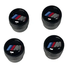 BMW M Performance Emblem Logo Black Tire Valve Stem Caps Set of 4 New