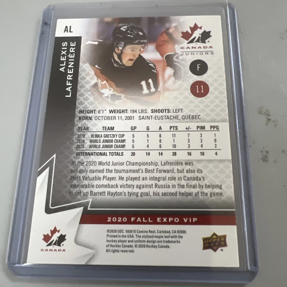 2020-21 Upper Deck Team Canada Juniors Blue Alexis Lafreniere #73 Rookie RC /100 - Image 3 of 3