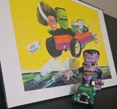 Bill Campbell Just Buried #16/100 Framed Giclee + Hot Rod Frank Resin Figure