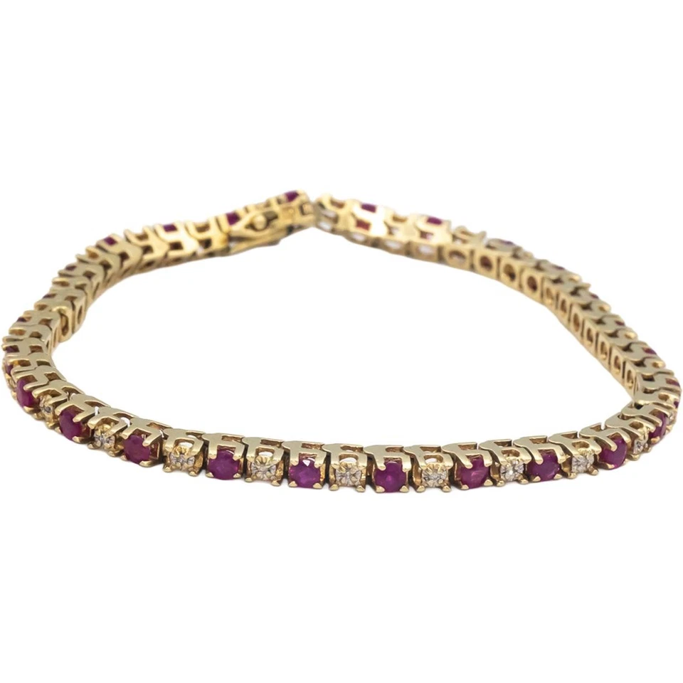 14k Yellow Gold 2.05CT Round Cut Diamond and Ruby Tennis Bracelet