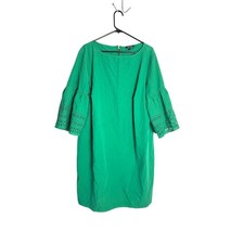 Lauren Ralph Lauren Green Bell Sleeve Shift Dress Eyelet Accent 16W Plus