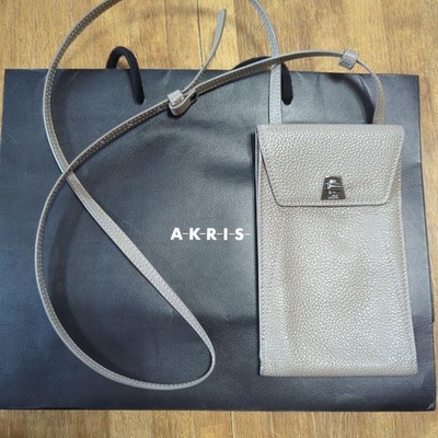 Akris Handy Umhängetasche Handtasche Tasche Leder in grau GEBRAUCHT guter Zus...