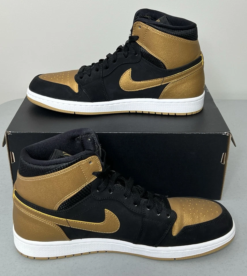 Nike Air Jordan 1 Retro High Melo 2014 para hombre 11,5 negro metálico dorado 332550 026 Foto 3 de 4
