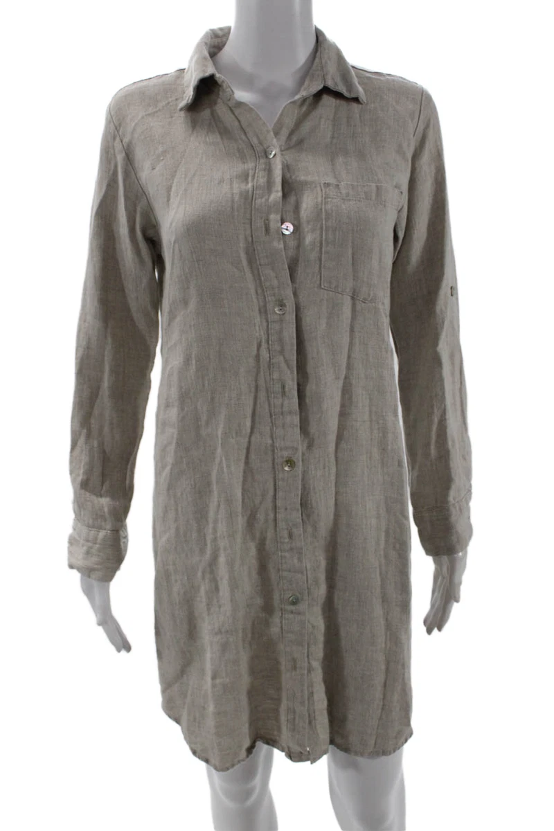 chinese dress ladies Blouson Sleeve Linen Shirtdress with Sea Shell Print