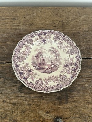 Antique 1800s English Transferware Mulberry Purple Japanese Pattern Plate