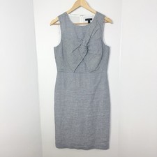 J Crew Linen Blend Midi Sheath Dress 6T Drape Knot Check Preppy Office Business