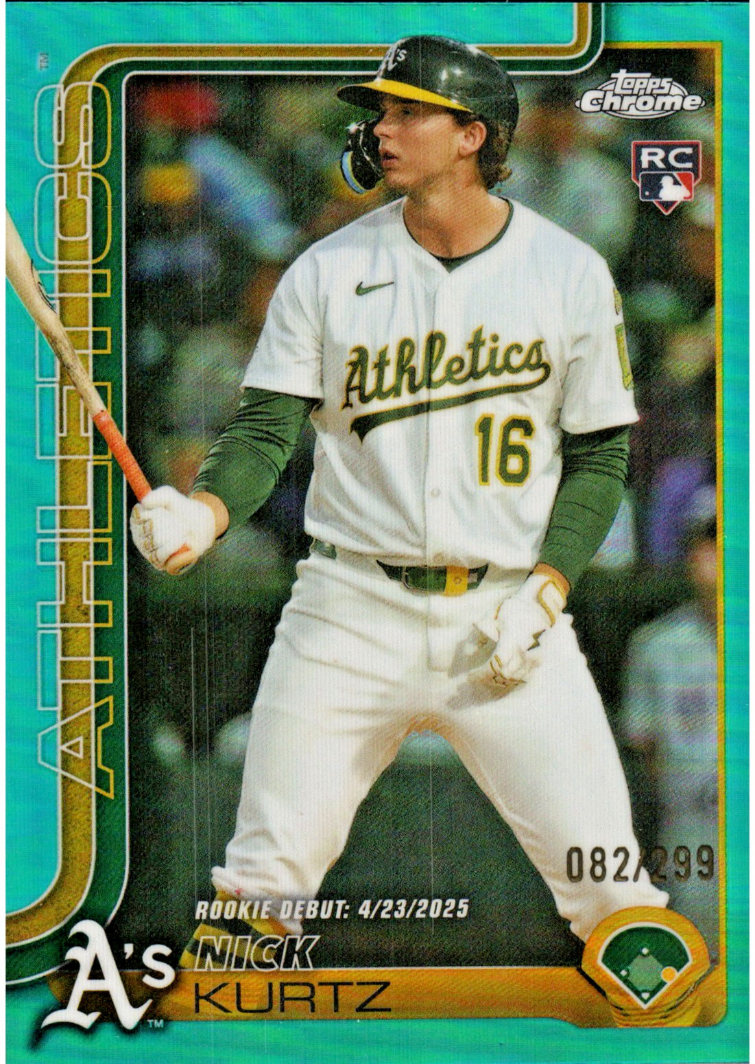 Nick Kurtz 2025 Topps Chrome Update USC180 Teal Refractor RC /299 ATHLETICS