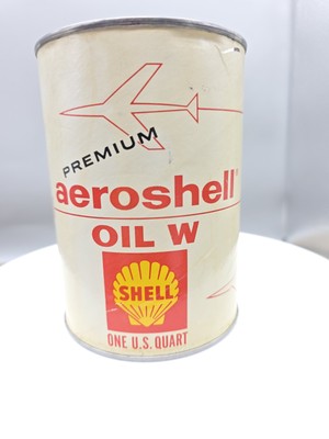VINTAGE SHELL PREMIUM AEROSHELL OIL W CAN FULL QT CARDBOARD AIRCRAFT OIL SHELL