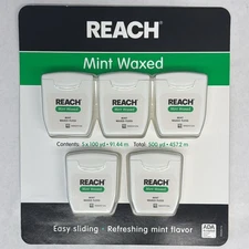 Johnson & Johnson Reach Mint Waxed Dental Floss Pack Total 500yd 5 pack