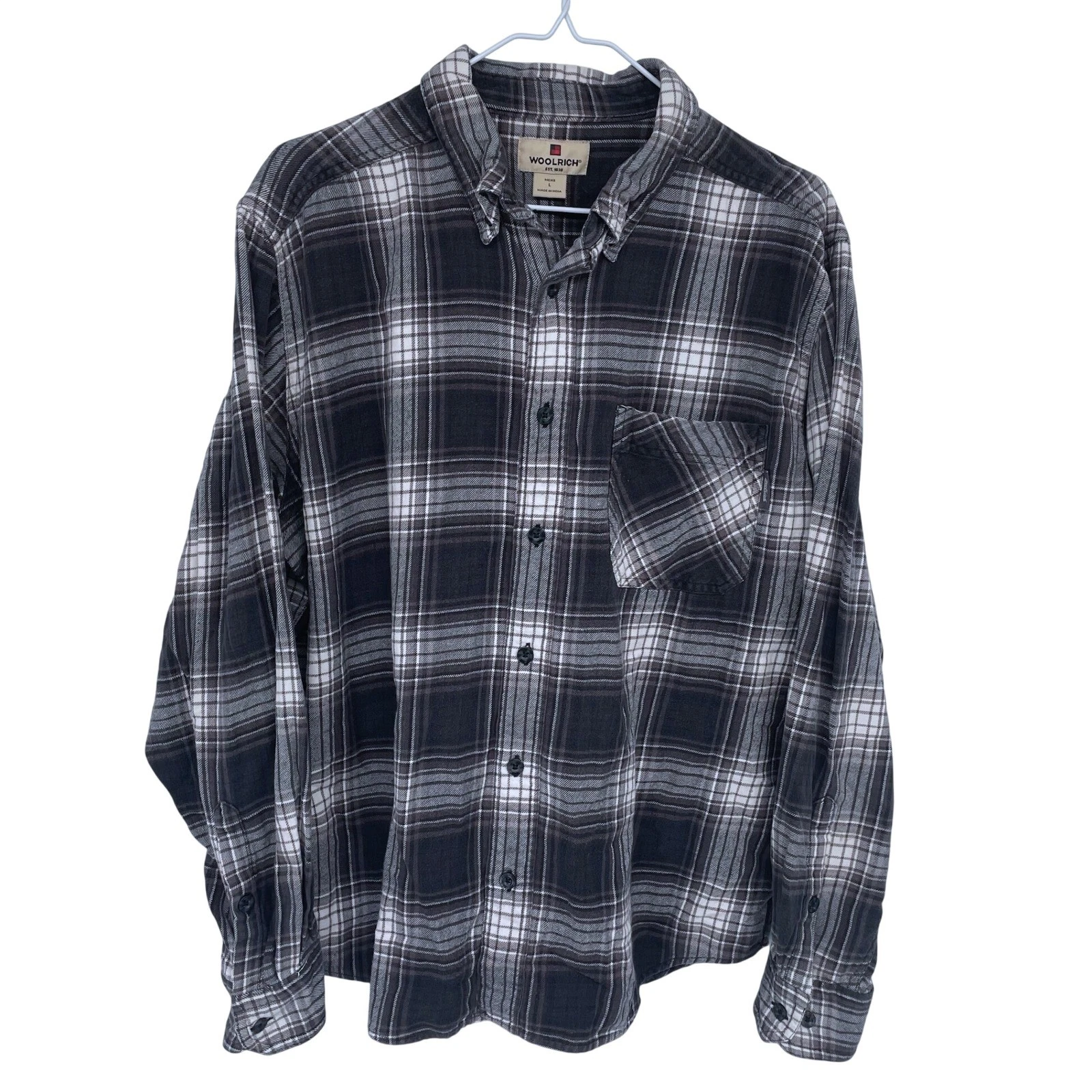 Woolrich Gray and White Plaid Flannel Shirt Large Mens Casual Button Up Outdoors
Opens in a new wind