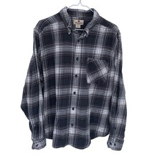 Woolrich Gray and White Plaid Flannel Shirt Large Mens Casual Button Up Outdoors