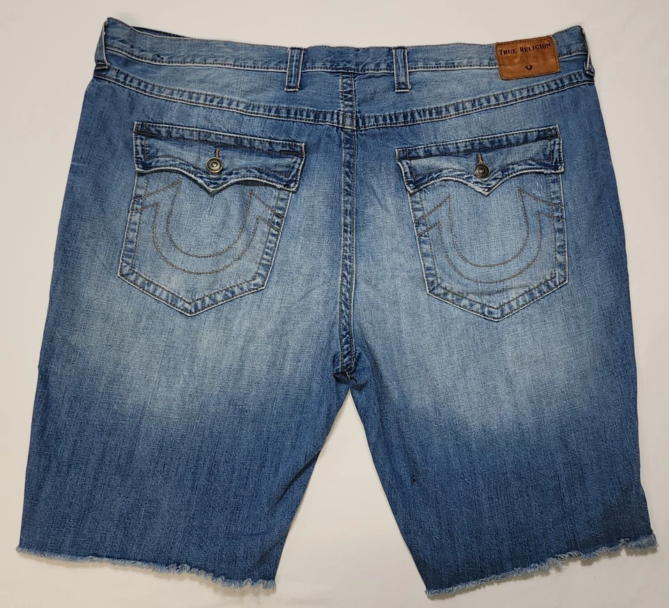 True Religion Men Big & Tall Ricky Relaxed Straight Bermuda Ripped Shorts Sz 50 - Image 2 of 4